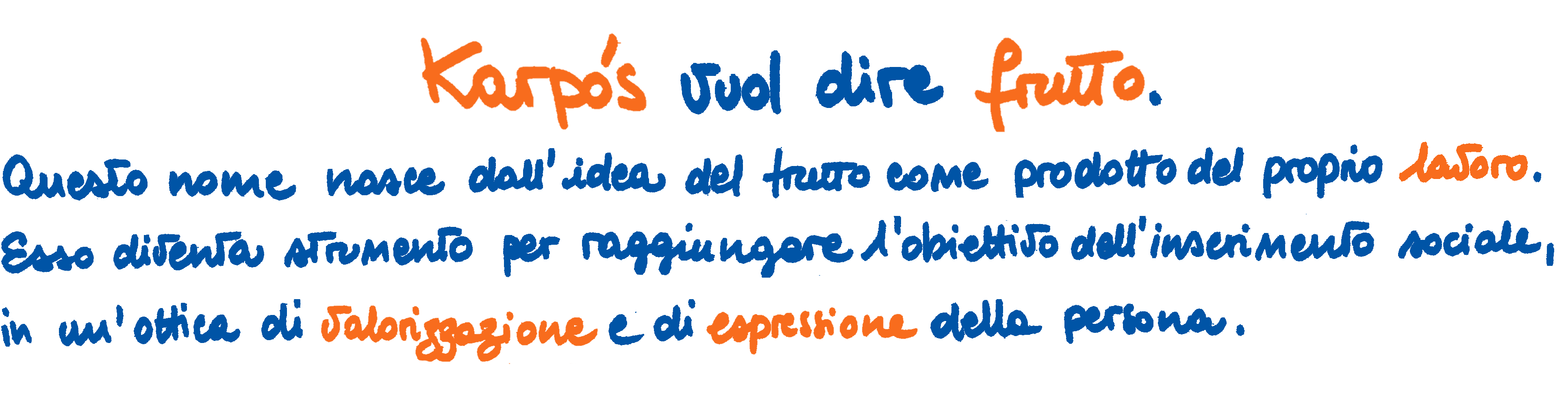 Karpos vuol dire frutto. Questo nome nasce dall'idea del frutto come prodotto del proprio lavoro.